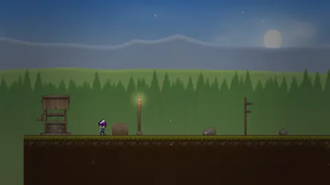 Epilogue: a moonlit field with a well and a glowing lamp
