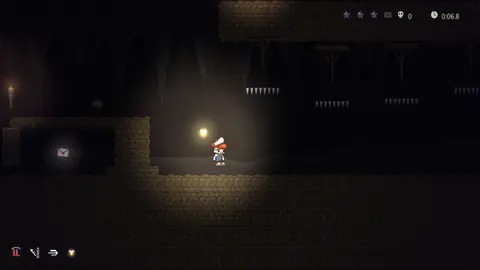Mines of Memory: a lantern-lit tunnel with spikes and a letter on the wall