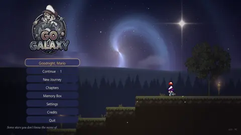 Go Galaxy title screen with Continue, New Journey, Chapters, Memory Box, Settings, Credits and Quit