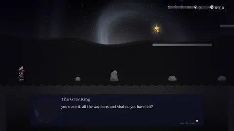The Grey King speaks to Mario beneath an aurora