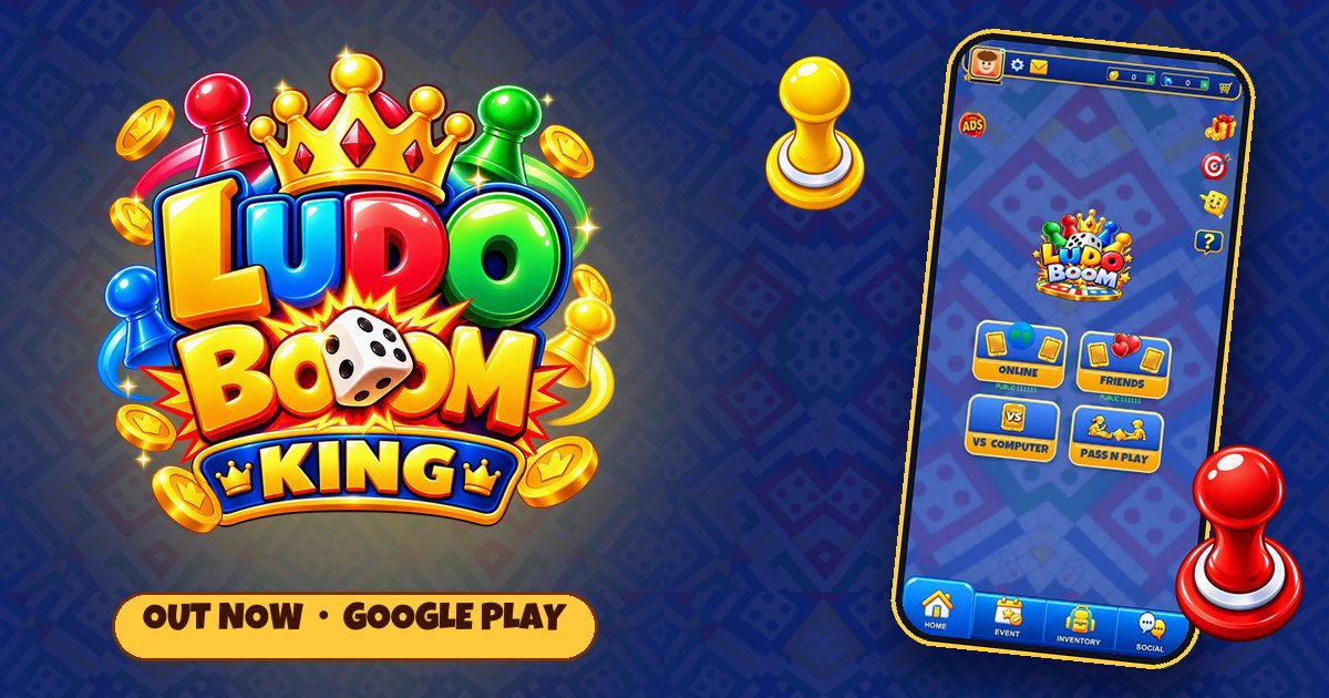 Ludo Boom King logo and mobile game preview
