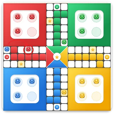 Classic Ludo board showing a capture: a red token landing on a rival token