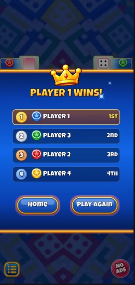 Player 1 wins result screen with ranks 1st to 4th