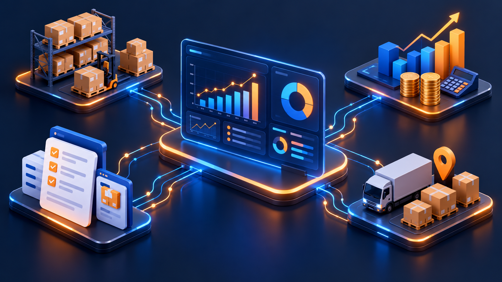Connected business operations around an ERP dashboard